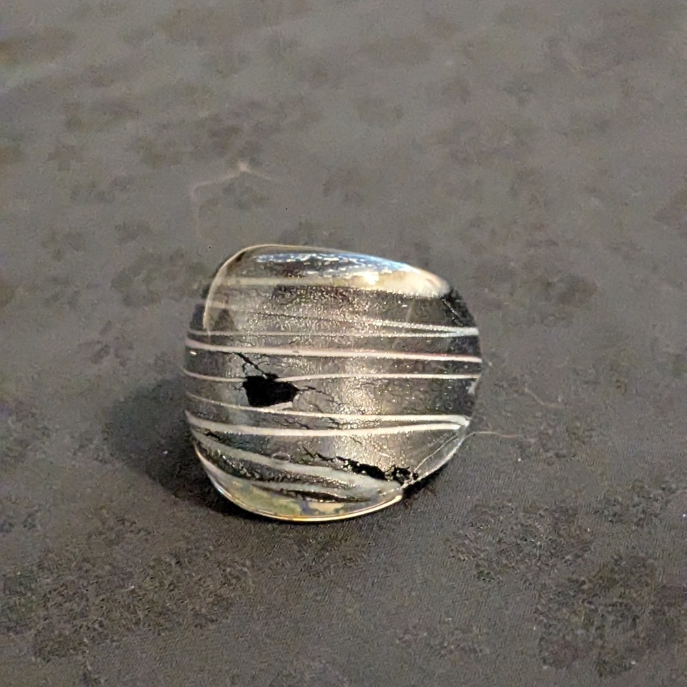 Murano Glass Ring Silver Foil Glass Ring Size 7.5 - Picture 3 of 6